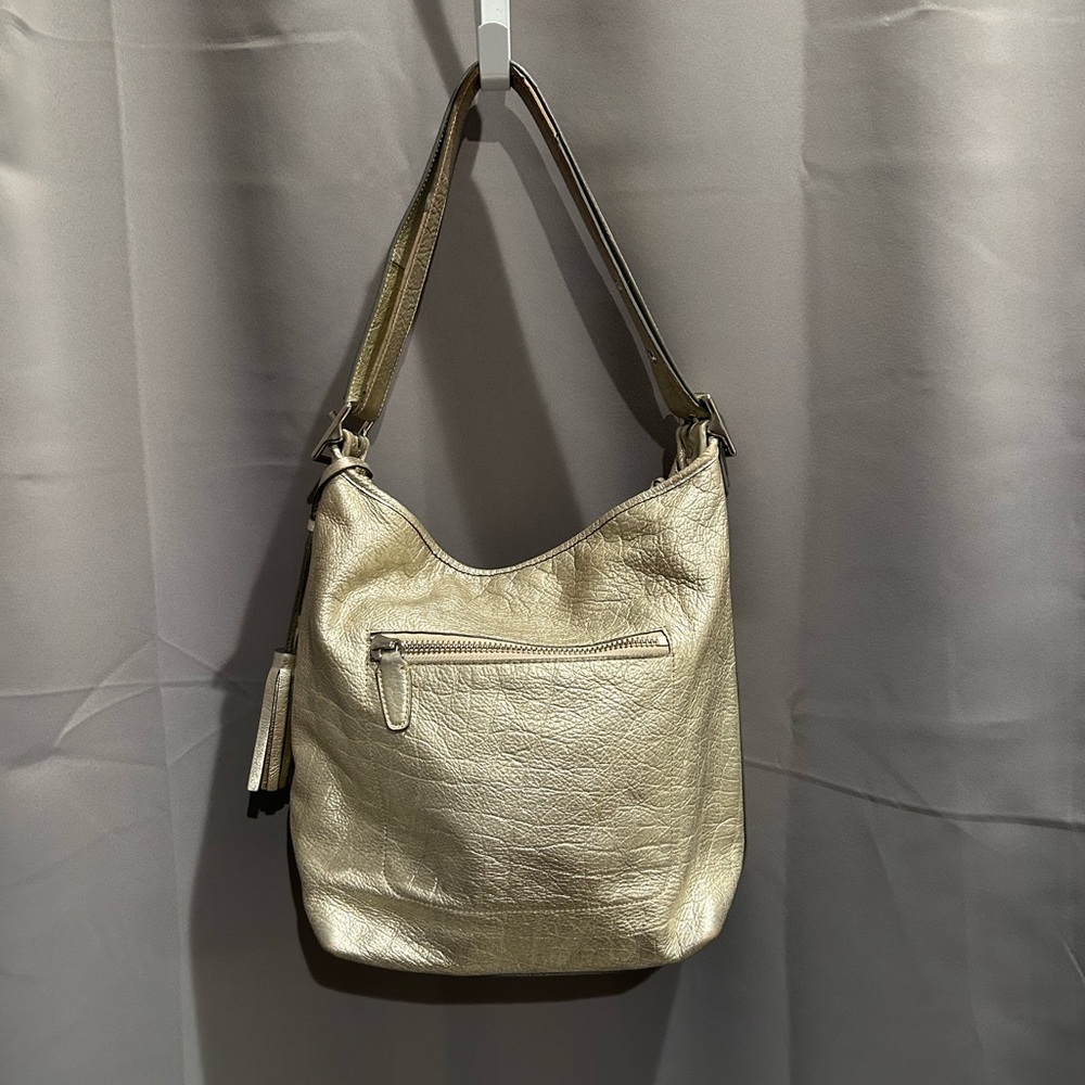 Coach Legacy Metallic Platinum Pebble Leather Duffle/Bucket Bag